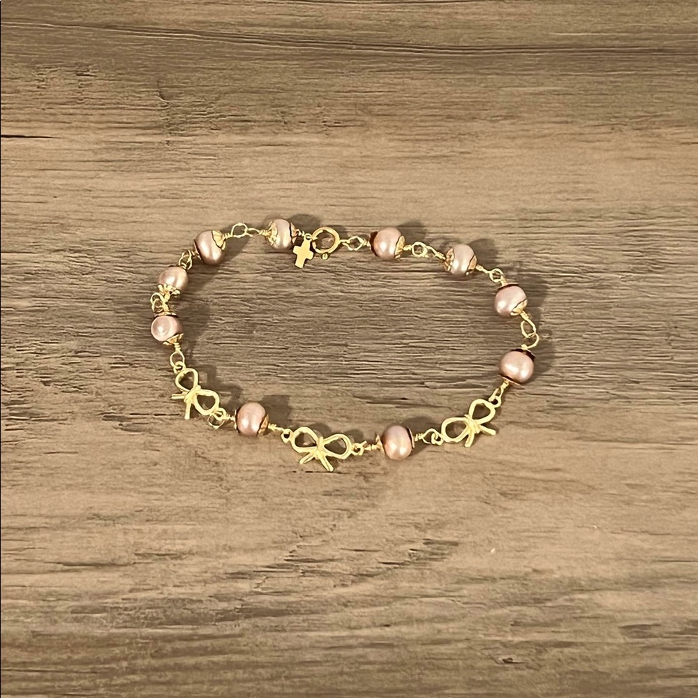 14k Gold Filled Pink pearl & Destiny charms bracelet